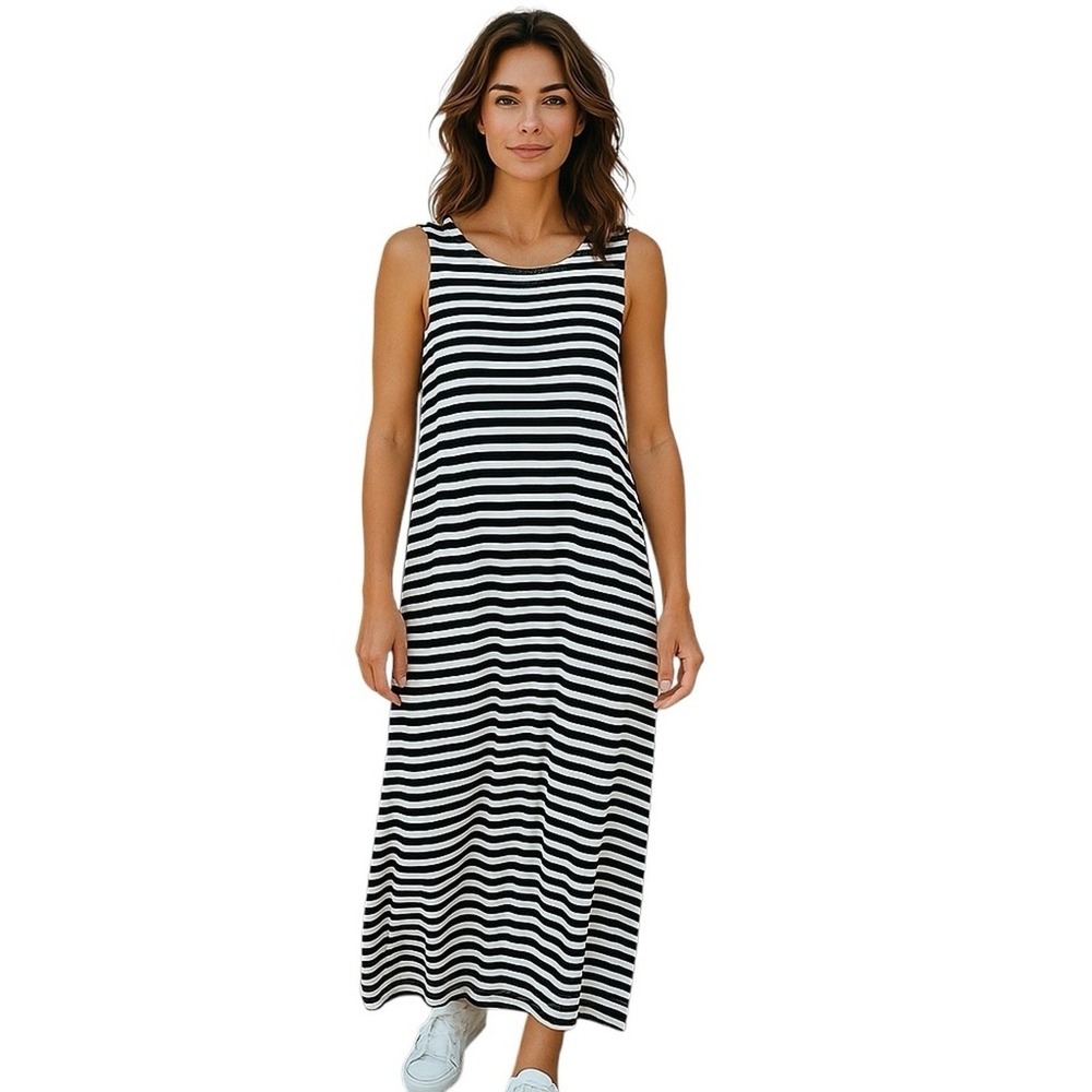 PREMISE DRESSES‎ Black White Stripe Sleeveless Maxi Dress Women's Size XS